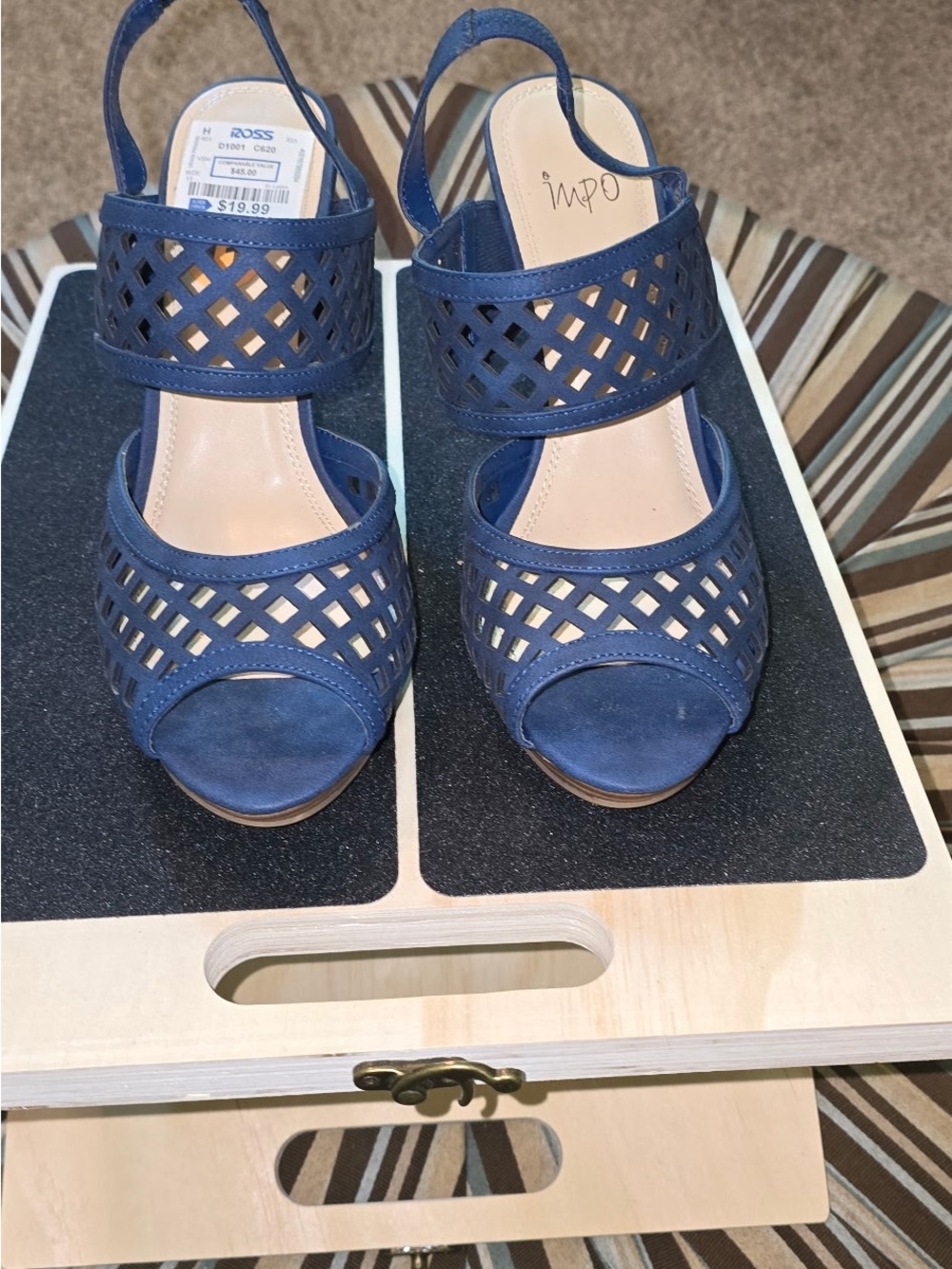 Impo Navy Cutout Slingback Wedge Sandals
